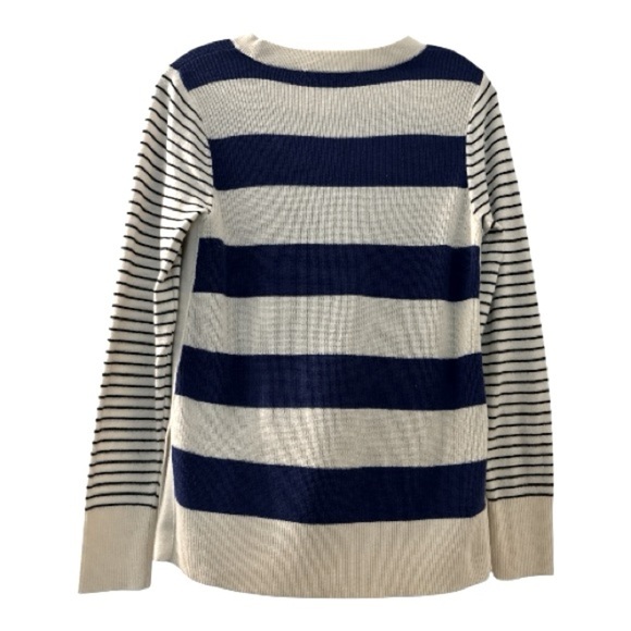 LOFT knit sweater size small. Blue and winter white stripes. Crew neck, - Picture 1 of 9